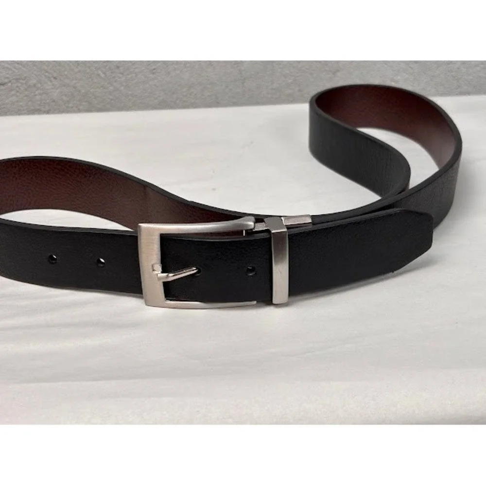 Mens Reversible Leather Belt Black Brown Silver Swivel Buckle Size 40 1633